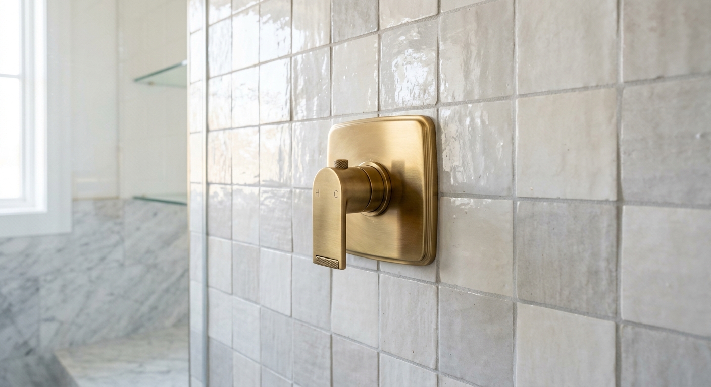 Detail of quality bathroom tile work and fixtures